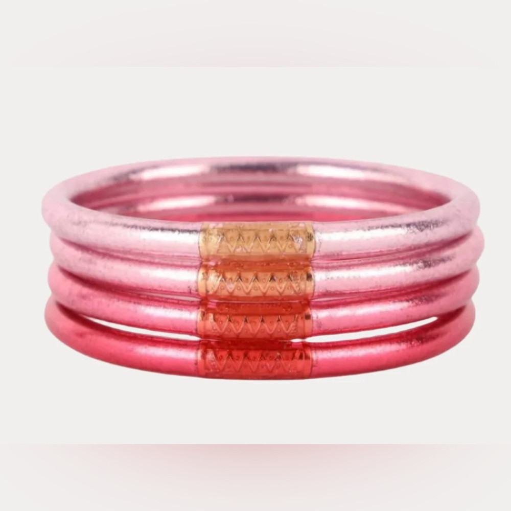 BuDhaGirl CAROUSEL PINK ALL WEATHER BANGLES® (SET 4) - SERENITY PRAYER Large New